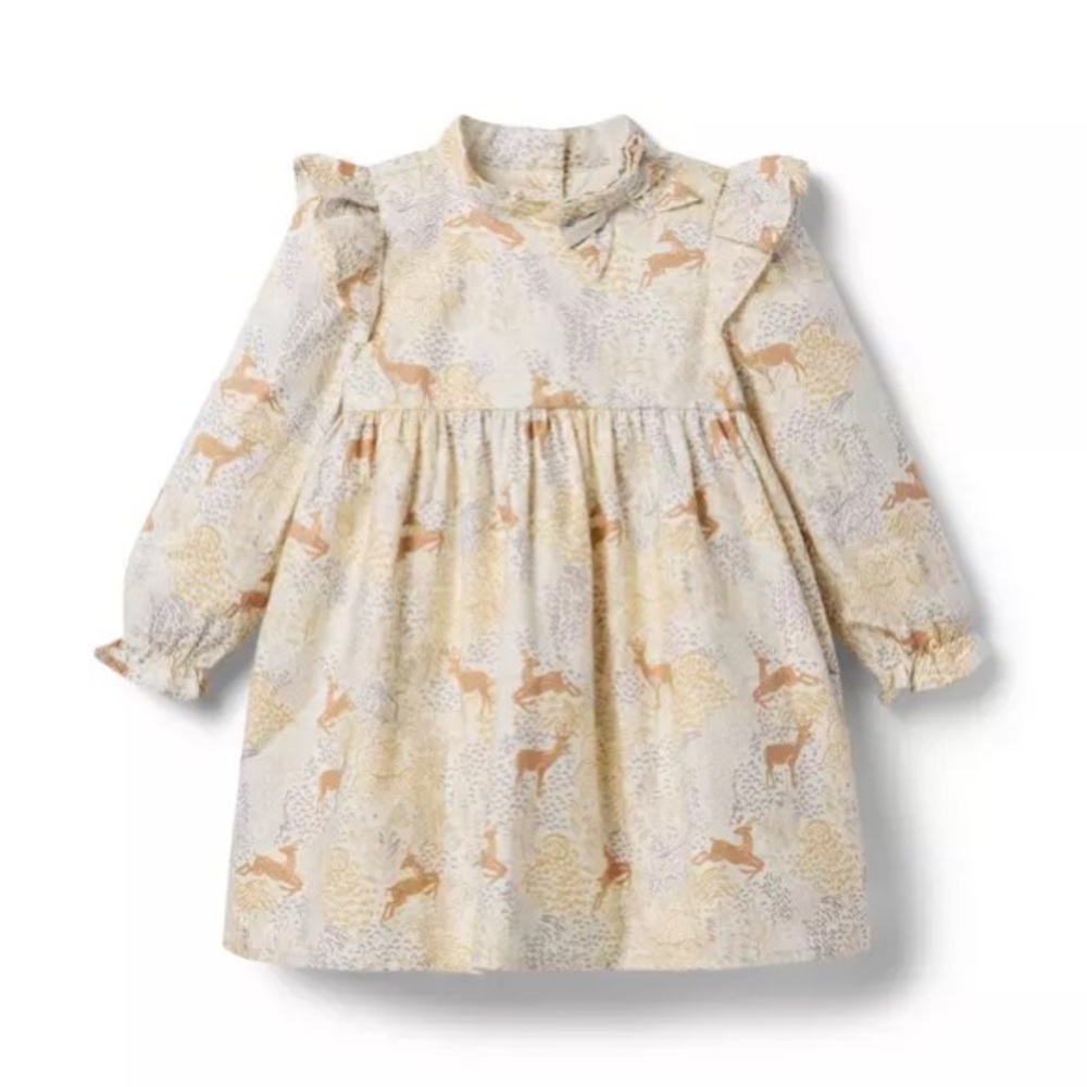 Janie and Jack Cream Dress with Tan Deer Print